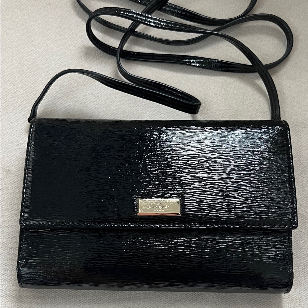 Kate Spade Elegant Shiny Black Crossbody Bag